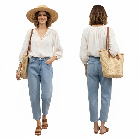 Toteme Toury Classic Cut High-Rise Tapered Cropped Jeans - Light Wash Size 27 - Picture 4 of 9